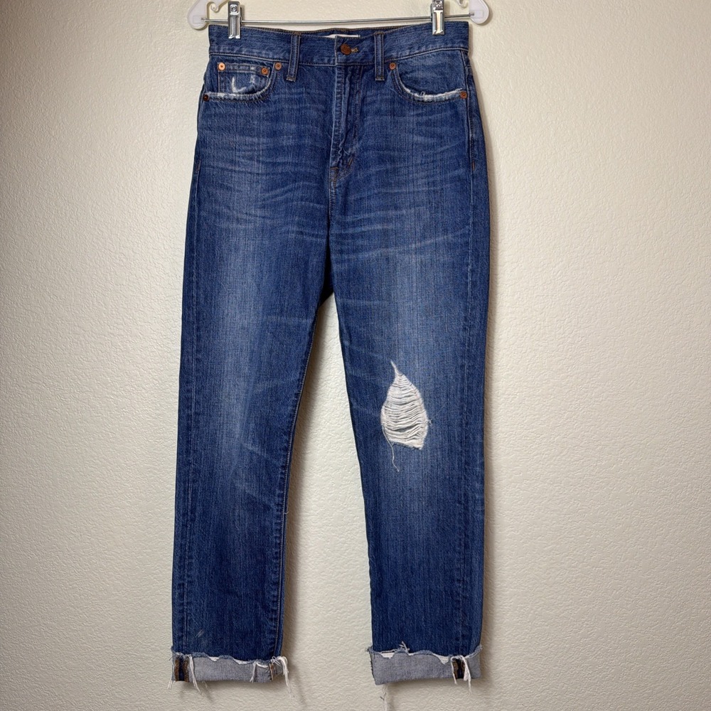 Madewell Denim Jeans 27 Womens High Waisted Straight Tapered Rigid Mom‎ Raw Hem